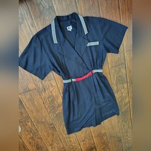 Vintage 90s FT Ltd belted blue Romper skort dress Size 10 Business Casual NYC